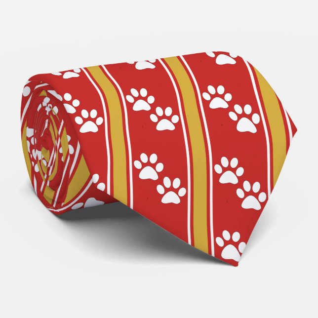 Gravata White Animal Paw Prints Team Sports Necktie (Rolled)