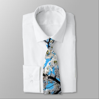 Gravata White Cherry Blossom Flowers Neck Tie
