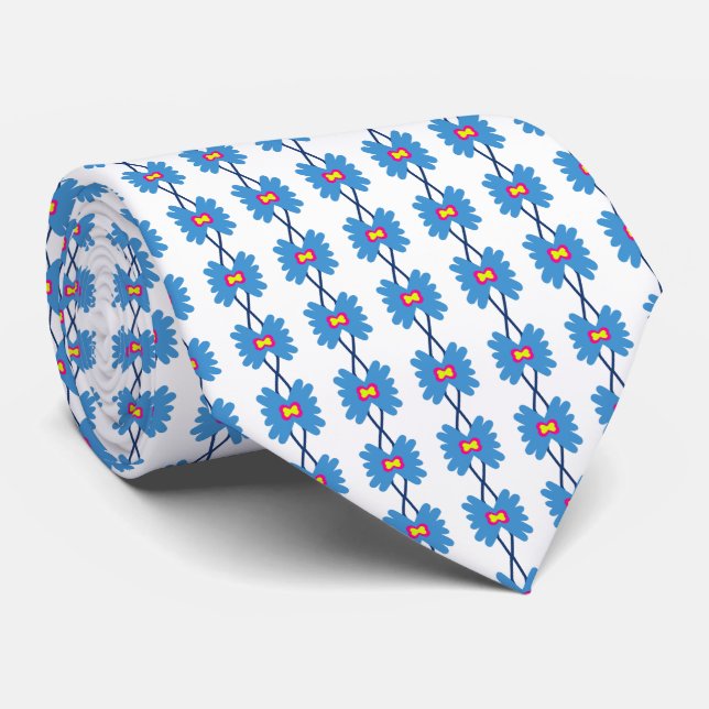 Gravata White Floral Neck Tie (Rolled)