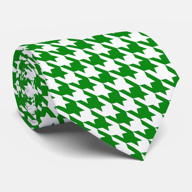 Gravata White Kelly Green Pied de Poule Houndstooth (Rolled)