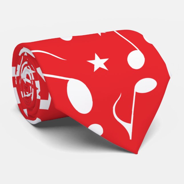 Gravata White Music Notes em Vermelho (Rolled)