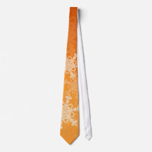 Gravata White Orange Snowflakes Nome de Natal Minimalista