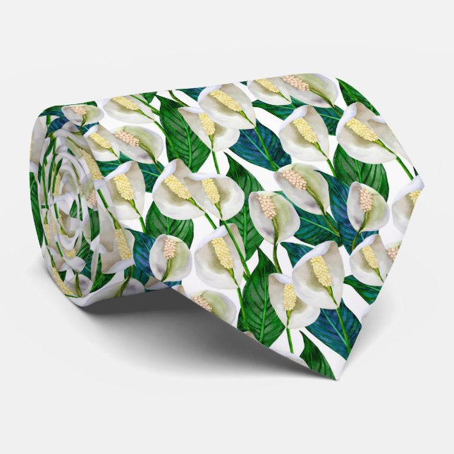 Gravata White Peace Lily Pattern (Rolled)