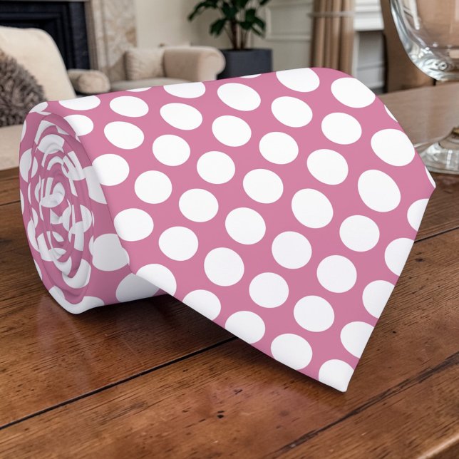 Gravata White Polka Dots on Dusty Pink Custom Necktie (Criador carregado)