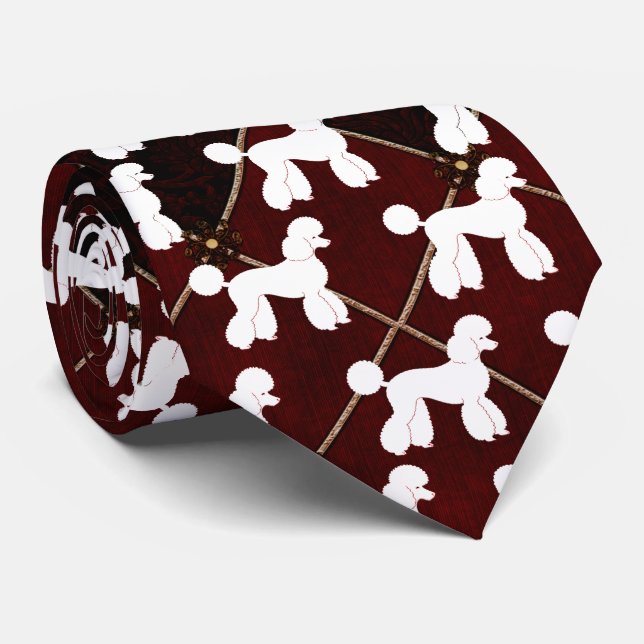 Gravata White Poodles on Plaid Necktie (Rolled)