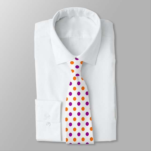 Gravata White Purple Orange Polka Dots Pattern (Amarrado)