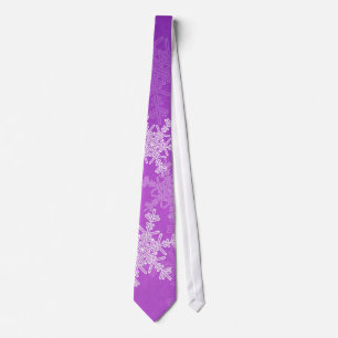 Gravata White Purple Snowflakes Nome de Natal Minimalista