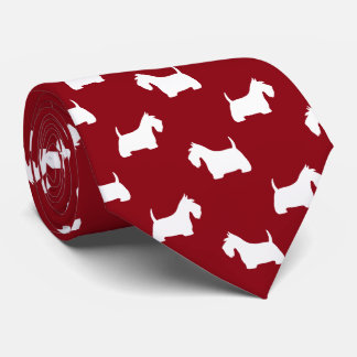 Gravata White Scottish Terrier Silhouettes Padrão Vermelho