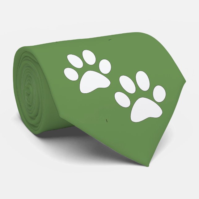 Gravata White Sports Mascot Paw Imprime Em Verde (Rolled)