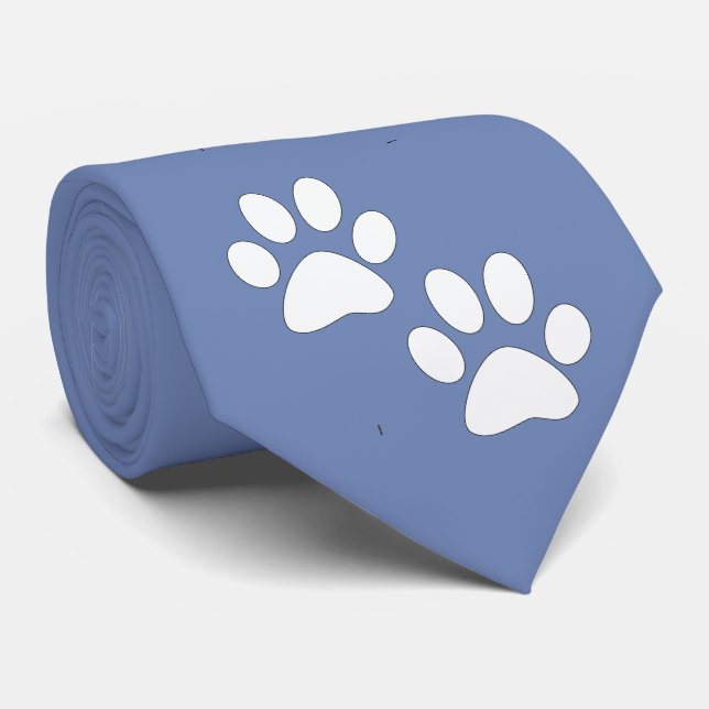 Gravata White Sports Mascot Paw Imprime Na Lt. Blue (Rolled)