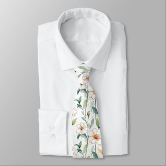 Gravata White Spring Flowers Floral Pattern