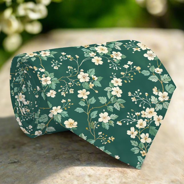 Gravata Wild Florals Leaves Nature Green Pattern (Criador carregado)