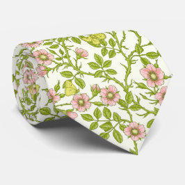 Gravata Wild roses and butterflies /pink/pale green/yellow
