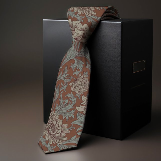 Gravata William Morris Chrysanthemum Padrão Teal Brown (Criador carregado)