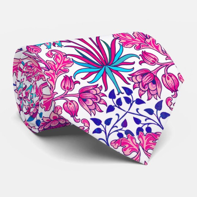 Gravata William Morris Hyacinth Impressão, Fuchsia Rosa (Rolled)