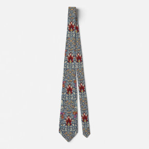 Gravata William Morris Snakeshead Clássico Floral Azul Esc
