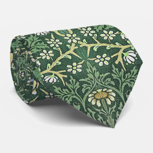 Gravata William Morris Verde Floral Vintage Margaridas Bra