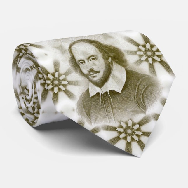 Gravata William Shakespeare Retrato e Gravação de Assinatu (Rolled)