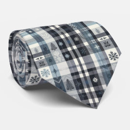Gravata Winter Tartan with Christmas Tree Black White 