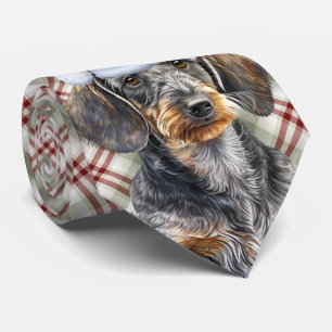 Gravata Wirehair Dachshund Cachorro Férias Xadrez Natal