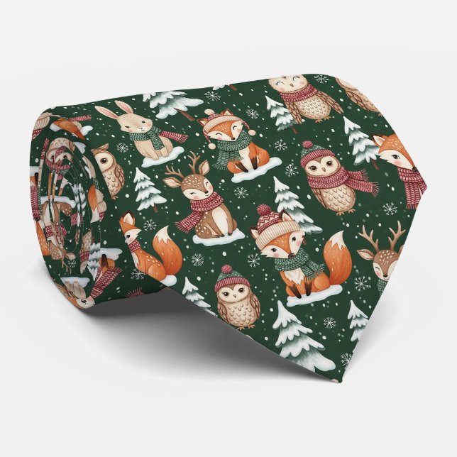 Gravata Woodland Christmas Animals Pattern – Cute Winter 4 (Rolled)