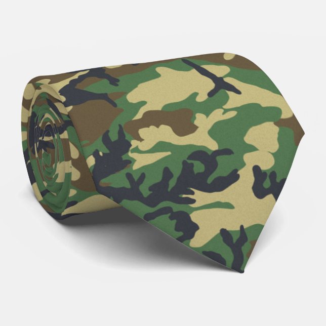 Gravata Woodland Militairy Camo Impressão (Rolled)