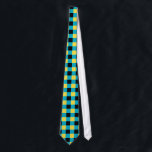 Gravata xadrez azul, preta e amarela<br><div class="desc">Gravata com padrão xadrez azul,  preto e amarelo nas cores da bandeira das Bahamas</div>