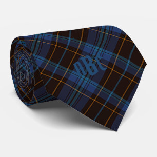 Gravata Xadrez azul, púrpura e Dourada monograma