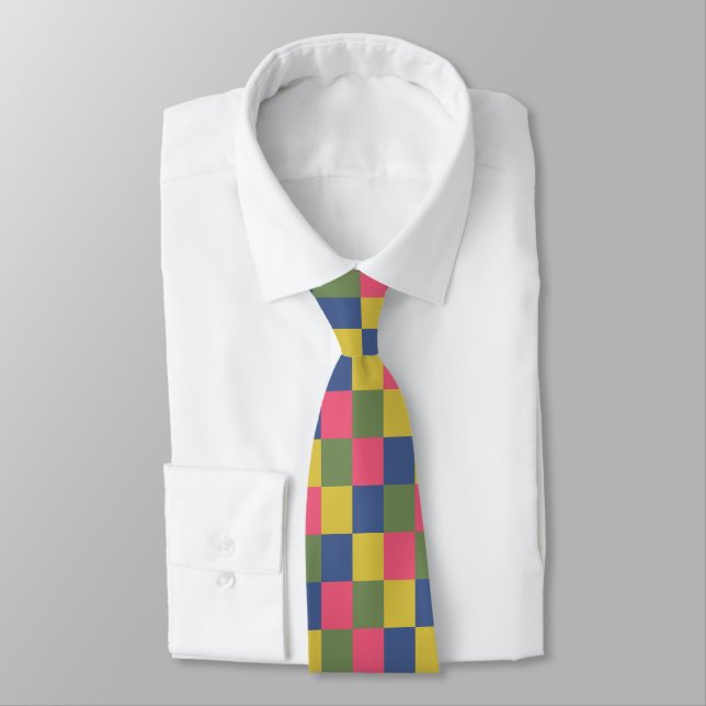 Gravata Xadrez Azul Rosa Amarelo Verde (Amarrado)
