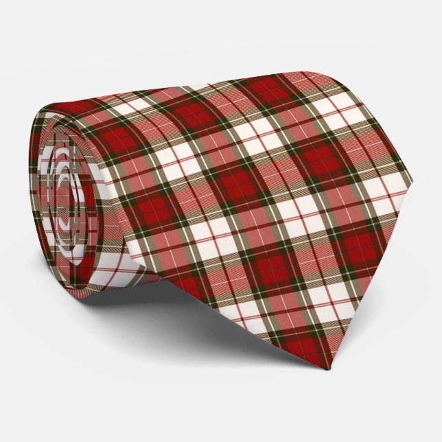 Gravata Xadrez Bege e Vermelho Claro (Rolled)