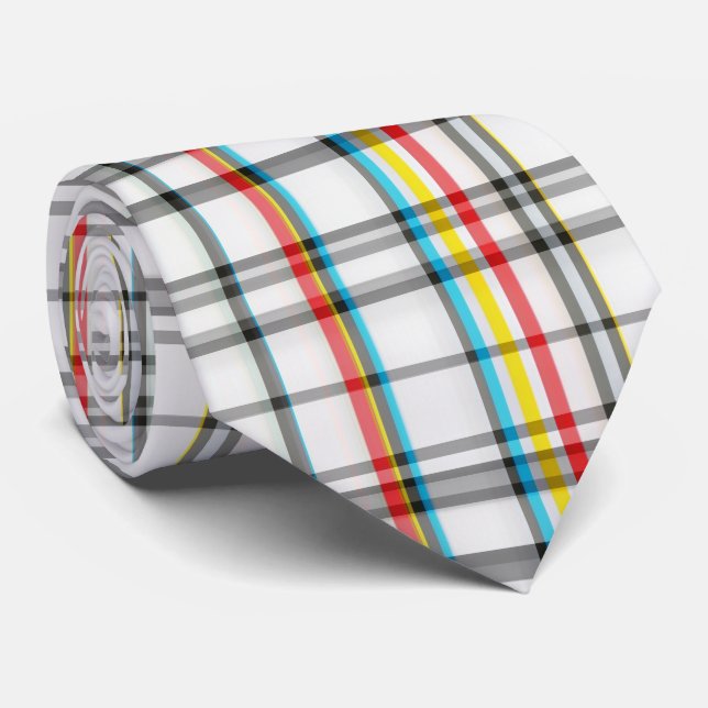 Gravata Xadrez Branco Vermelho Preto Azul (Rolled)