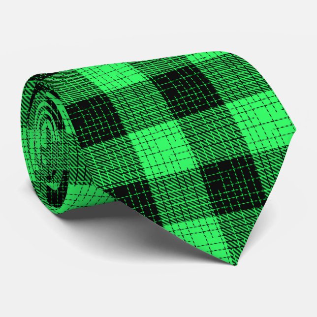 Gravata Xadrez Buffalo com Cruzamento Verde Preto (Rolled)