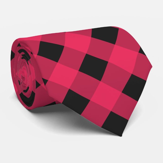 Gravata Xadrez Buffalo Vermelho e Preto (Rolled)