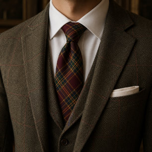 Gravata Xadrez Burgundy Heritage Old Money Tartan