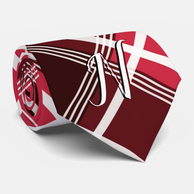 Gravata Xadrez Clássica de Tartan Vermelho Monograma Preto (Rolled)