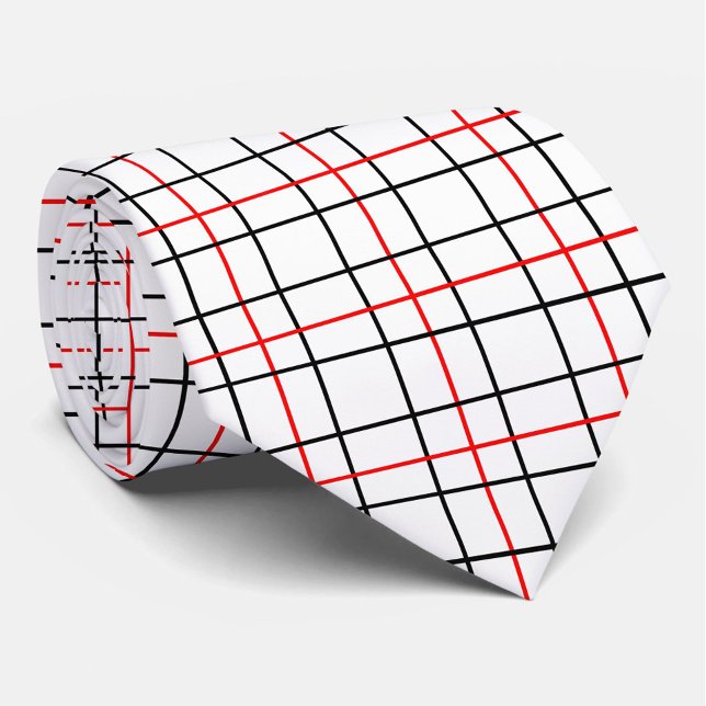 Gravata Xadrez das Linhas de Grade Pretas Vermelhas (Criador carregado)