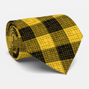 Gravata Xadrez de Búfalo Amarelo Preto com Tramas Cruzadas