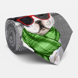 Gravata Xadrez de cinzas e Natal de Boston Terrier