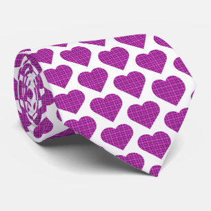 Gravata Xadrez de Coração Rosa Roxo Preto