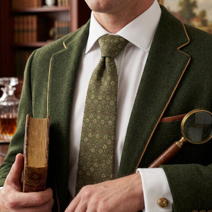 Gravata Xadrez de Flor de Oliva Verde