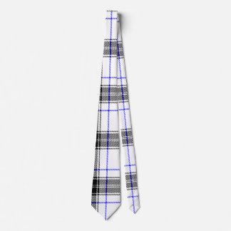 Gravata Xadrez de Tartan Preto e Branco com Acentos Azuis