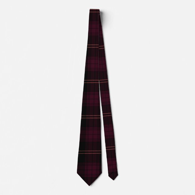 Gravata Xadrez de Tartan Preto e Vermelho Escuro com Laran (Frente)