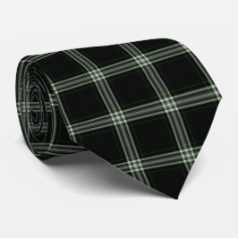 Gravata Xadrez de Tartan Preto Verde Branco Suave