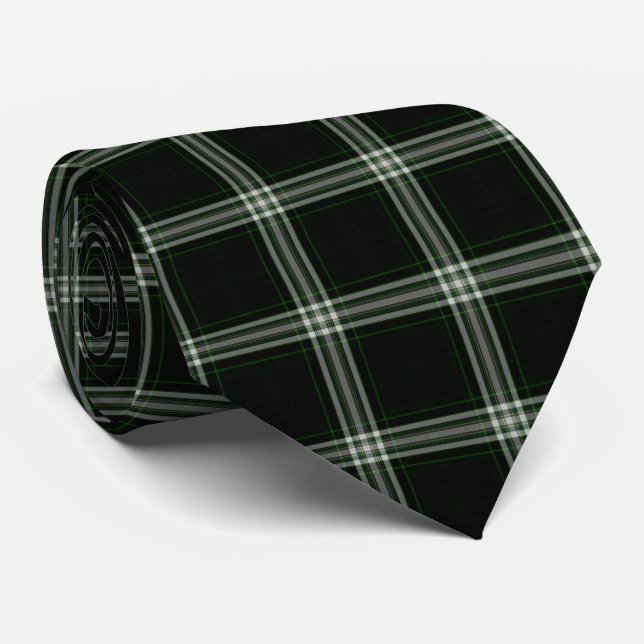 Gravata Xadrez de Tartan Preto Verde Branco Suave (Rolled)