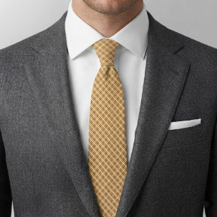 Gravata Xadrez Diamante Ocre Dourado