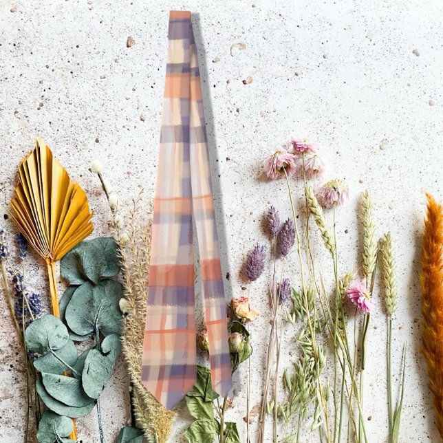 Gravata Xadrez do tartan bege laranja verificação moderna (Criador carregado)