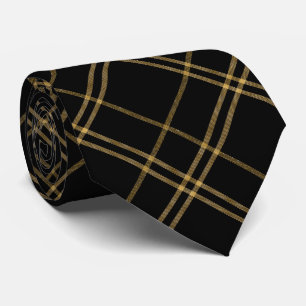 Gravata Xadrez Elegante Dourada e Preta