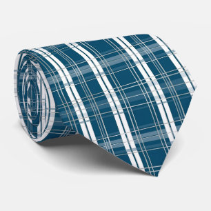 Gravata Xadrez Escocês Clássico Azul e Branco de Inverno