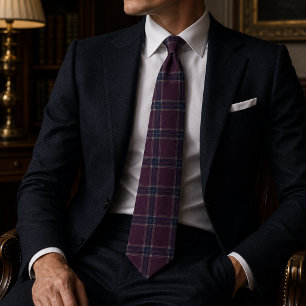 Gravata Xadrez Escocês Clássico em Burgundy e Azul Marinho