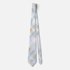 Gravata Xadrez Escocês Pastel Monograma Azul Creme Pó